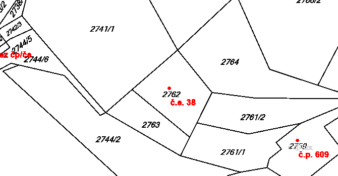 Žamberk 38 na parcele st. 2762 v KÚ Žamberk, Katastrální mapa