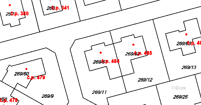 Průhonice 484 na parcele st. 269/61 v KÚ Průhonice, Katastrální mapa