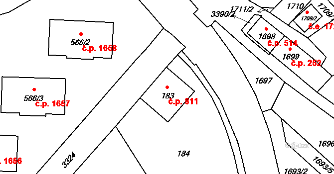 Pelhřimov 811 na parcele st. 183 v KÚ Pelhřimov, Katastrální mapa