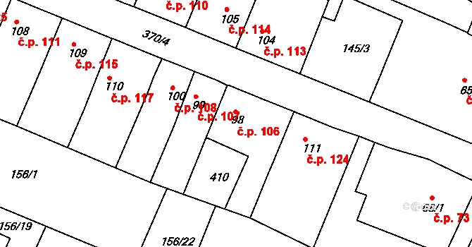 Chudonice 106, Nový Bydžov na parcele st. 98 v KÚ Chudonice, Katastrální mapa