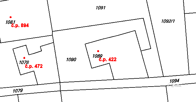 Vendryně 422 na parcele st. 1089 v KÚ Vendryně, Katastrální mapa