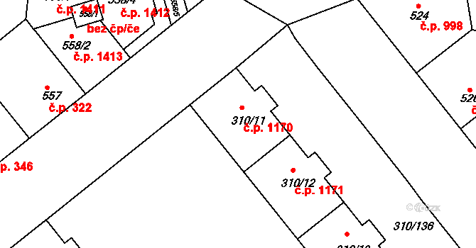 Michle 1170, Praha na parcele st. 310/11 v KÚ Michle, Katastrální mapa