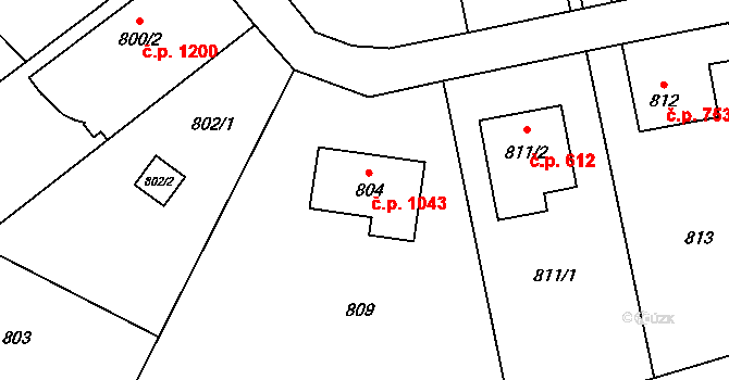 Stodůlky 1043, Praha na parcele st. 804 v KÚ Stodůlky, Katastrální mapa