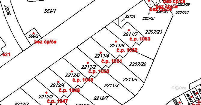 Střešovice 1051, Praha na parcele st. 2211/4 v KÚ Střešovice, Katastrální mapa