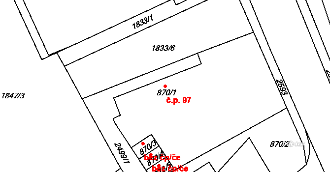 Horní Předměstí 97, Trutnov na parcele st. 870/1 v KÚ Trutnov, Katastrální mapa