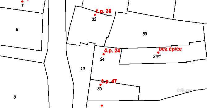 Číčenice 24 na parcele st. 34 v KÚ Číčenice, Katastrální mapa
