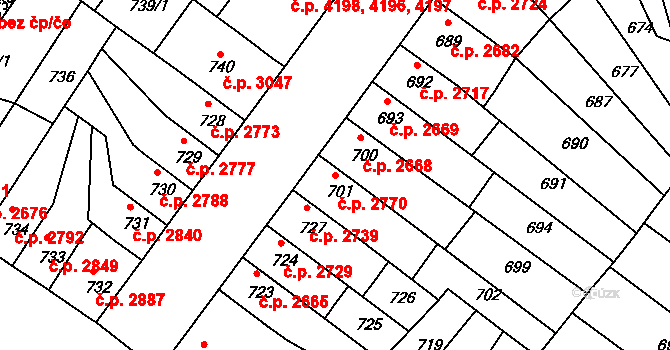 Chomutov 2770 na parcele st. 701 v KÚ Chomutov II, Katastrální mapa