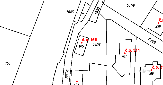 Havlovice 166 na parcele st. 105 v KÚ Havlovice, Katastrální mapa