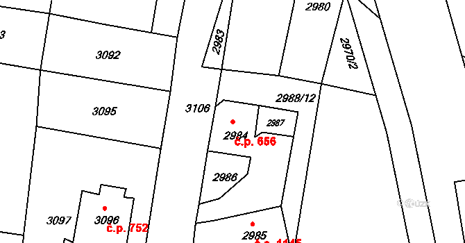 Jirkov 656 na parcele st. 2984 v KÚ Jirkov, Katastrální mapa