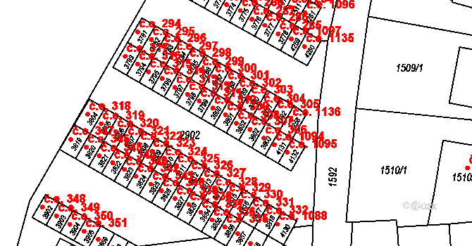 Kuřim 308 na parcele st. 3852 v KÚ Kuřim, Katastrální mapa