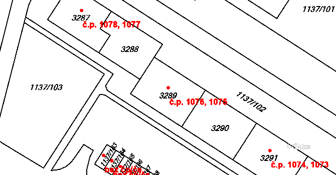 Bolevec 1075,1076, Plzeň na parcele st. 3289 v KÚ Bolevec, Katastrální mapa