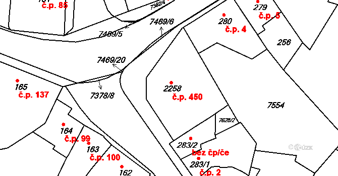 Telč-Štěpnice 450, Telč na parcele st. 2258 v KÚ Telč, Katastrální mapa