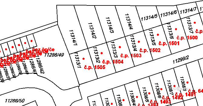 Severní Předměstí 1504, Plzeň na parcele st. 11313/2 v KÚ Plzeň, Katastrální mapa