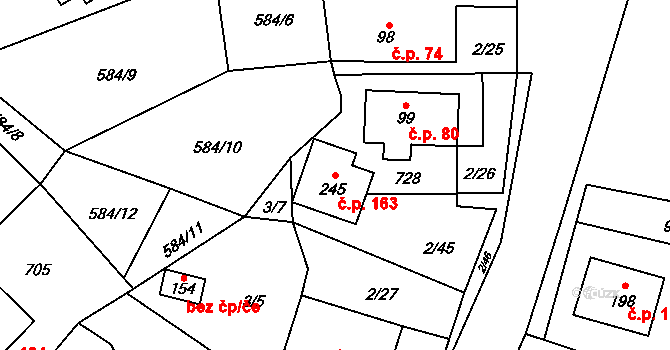 Jeníkov 163 na parcele st. 245 v KÚ Jeníkov u Hlinska, Katastrální mapa
