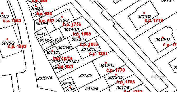 Šlapanice 1801 na parcele st. 3013/10 v KÚ Šlapanice u Brna, Katastrální mapa