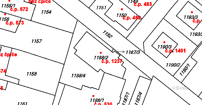 Mohelnice 1237 na parcele st. 1188/2 v KÚ Mohelnice, Katastrální mapa