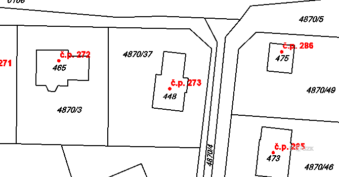 Pocinovice 273 na parcele st. 448 v KÚ Pocinovice, Katastrální mapa
