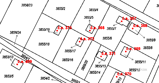 Roudnice nad Labem 372 na parcele st. 3855/17 v KÚ Roudnice nad Labem, Katastrální mapa