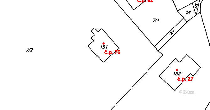 Borač 76 na parcele st. 151 v KÚ Borač, Katastrální mapa