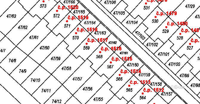 Kvítkovice 1516, Otrokovice na parcele st. 568 v KÚ Kvítkovice u Otrokovic, Katastrální mapa