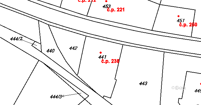 Štípa 238, Zlín na parcele st. 441 v KÚ Štípa, Katastrální mapa