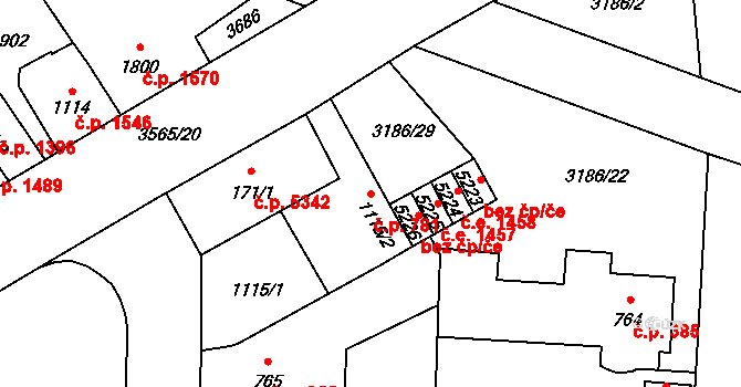 Zlín 781 na parcele st. 1115/2 v KÚ Zlín, Katastrální mapa