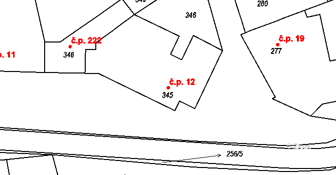 Heršpice 12 na parcele st. 345 v KÚ Heršpice, Katastrální mapa