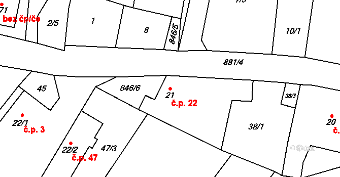 Čavisov 22 na parcele st. 21 v KÚ Čavisov, Katastrální mapa