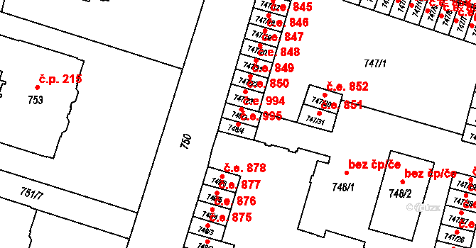 Pudlov 995, Bohumín na parcele st. 748/4 v KÚ Pudlov, Katastrální mapa