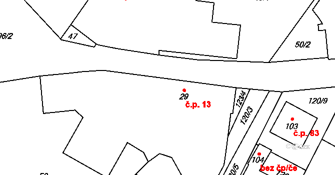 Milostovice 13, Opava na parcele st. 29 v KÚ Milostovice, Katastrální mapa