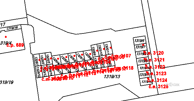 Prostřední Suchá 3105, Havířov na parcele st. 1325/9 v KÚ Prostřední Suchá, Katastrální mapa