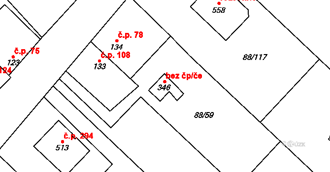 Vědomice 34 na parcele st. 346 v KÚ Vědomice, Katastrální mapa