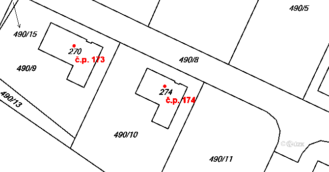 Zdechovice 174 na parcele st. 274 v KÚ Zdechovice, Katastrální mapa