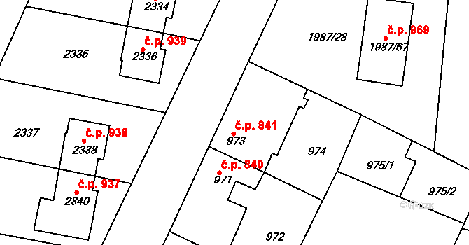 Nýřany 841 na parcele st. 973 v KÚ Nýřany, Katastrální mapa