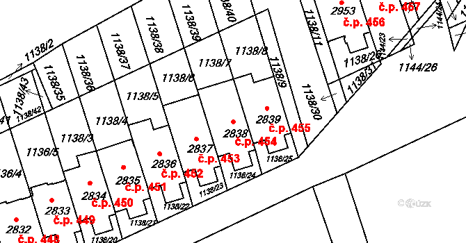 Slaný 454 na parcele st. 2838 v KÚ Slaný, Katastrální mapa