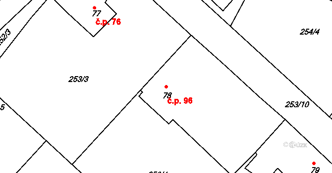 Krašovice 96 na parcele st. 78 v KÚ Krašovice u Plzně, Katastrální mapa