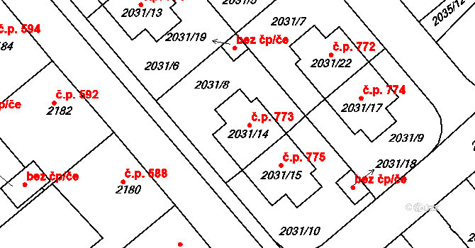 Veselí nad Lužnicí II 773, Veselí nad Lužnicí na parcele st. 2031/14 v KÚ Veselí nad Lužnicí, Katastrální mapa