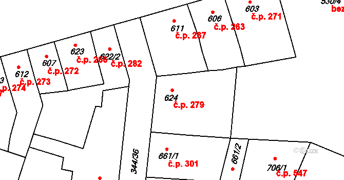Sušice II 279, Sušice na parcele st. 624 v KÚ Sušice nad Otavou, Katastrální mapa