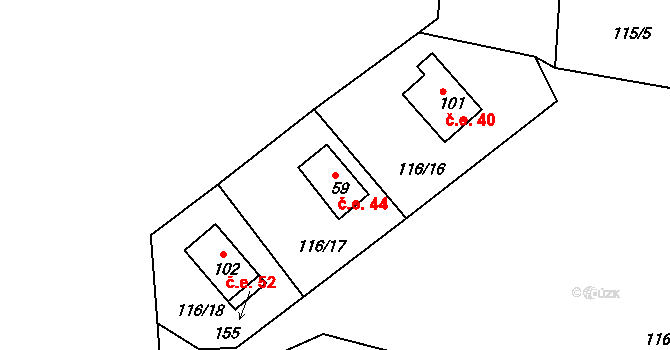Míčov 44, Míčov-Sušice na parcele st. 59 v KÚ Míčov, Katastrální mapa