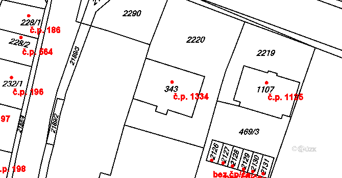 Přelouč 1334 na parcele st. 343 v KÚ Přelouč, Katastrální mapa