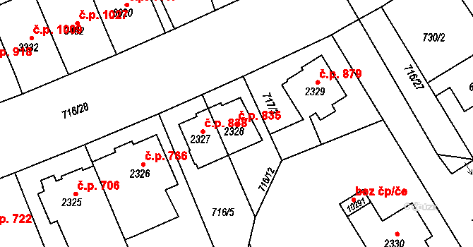 Bílé Předměstí 835, Pardubice na parcele st. 2328 v KÚ Pardubice, Katastrální mapa