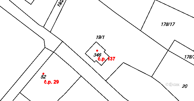 Unčovice 137, Litovel na parcele st. 346 v KÚ Unčovice, Katastrální mapa