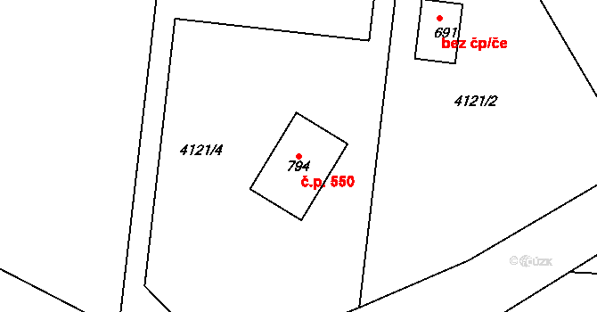 Stařeč 550 na parcele st. 794 v KÚ Stařeč, Katastrální mapa