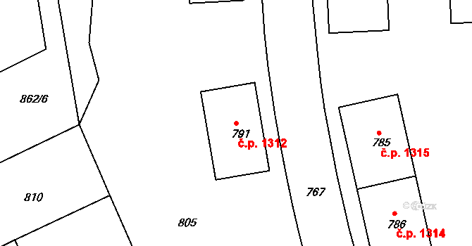 Příbor 1312 na parcele st. 791 v KÚ Příbor, Katastrální mapa