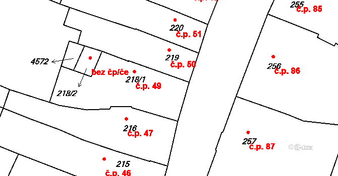 Počátky 49 na parcele st. 218/1 v KÚ Počátky, Katastrální mapa