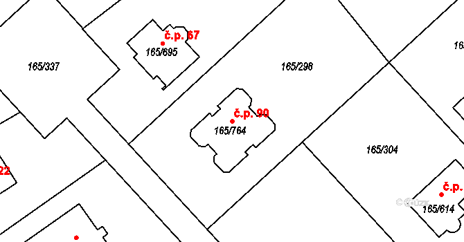 Pod Rohem 90, Jenišov na parcele st. 165/764 v KÚ Jenišov, Katastrální mapa