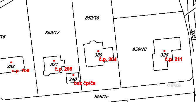 Vlčovice 204, Kopřivnice na parcele st. 339 v KÚ Vlčovice, Katastrální mapa