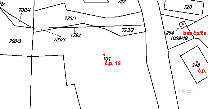 Bolehošťská Lhota 15, Bolehošť na parcele st. 101 v KÚ Bolehošť, Katastrální mapa