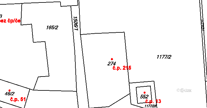 Prostřední Lánov 215, Lánov na parcele st. 274 v KÚ Prostřední Lánov, Katastrální mapa