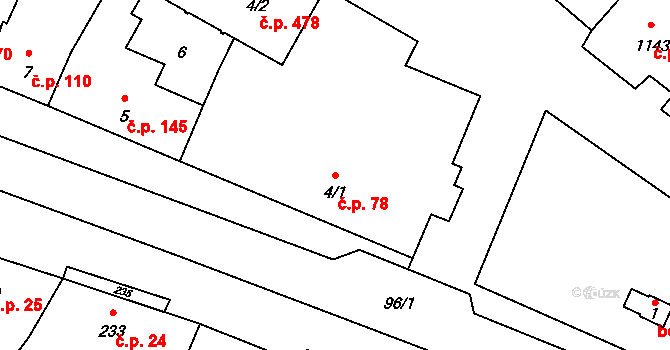 Moravský Žižkov 78 na parcele st. 4/1 v KÚ Moravský Žižkov, Katastrální mapa